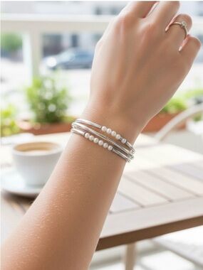Silver Pearl Multi-Row Bracelet
